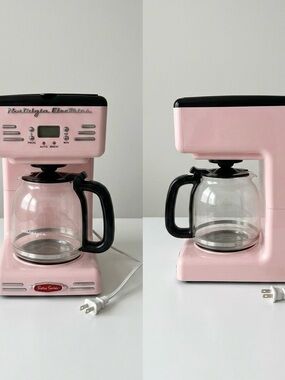 Retro-Style Pink Drip Coffee Maker with Glass Carafe